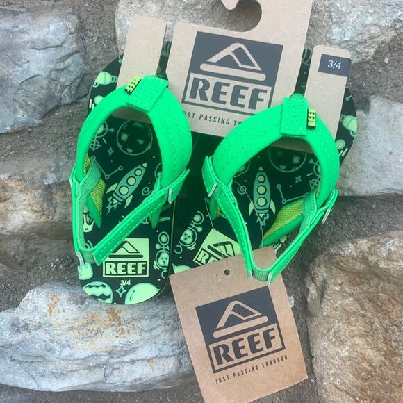 Reef flip-flops space neon green back strap size infant 3-4 NEW - Picture 3 of 4